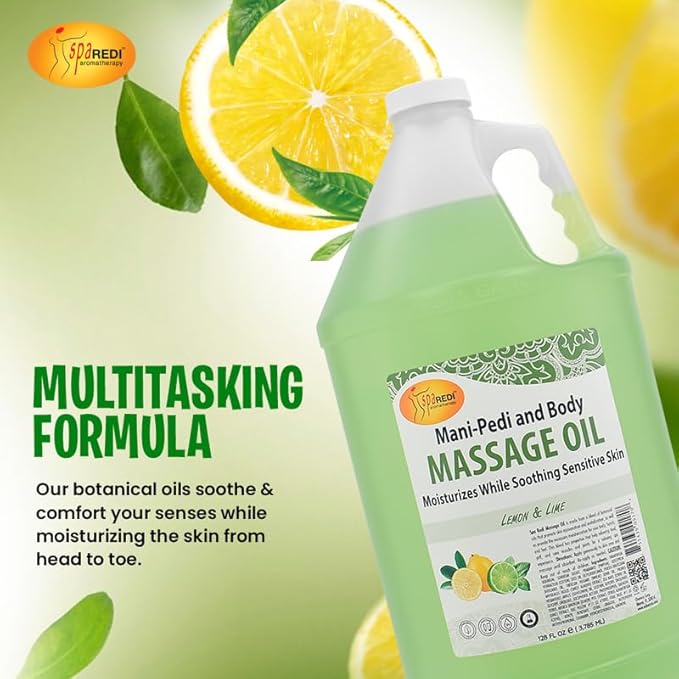 SPA REDI Professional Massage & Pedicure Oil High-Glide Transdermal Treatment & Backbar Staple Liquid Skin-Repair Technology for Botanical Skin Barrier Repair to Stop Oily Residue (1 Gallon)