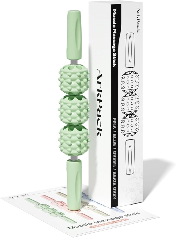 Muscle Roller Stick for Legs,11.6IN Physical Massager 3-Balls Massage Roller Stick Trigger Point Massage Fascia Roller for Leg Calf Abdominal Neck Arms Relieve Muscle Soreness-Green