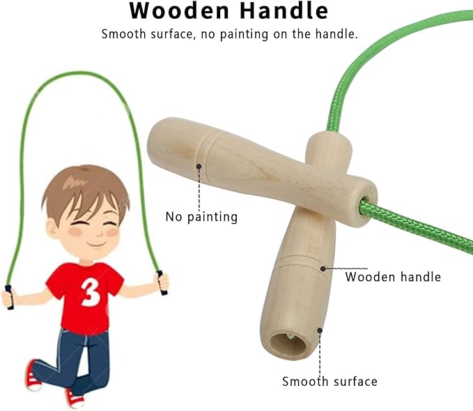 Jump Rope for Kids, Adjustable Toddler Skipping Rope with Wooden Handle, 8.5ft Child Jumping rope for Girls and Boys Workout Outdoor Activity