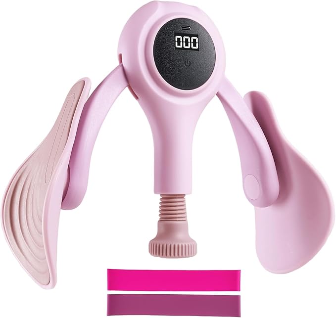 CYFIE Thigh Trainer with LED Counter, Inner Thigh Exerciser & Pelvic Floor Trainer with 2 Resistance Bands, Adjustable Kegel Exerciser for Women, Hip & Glute Workout Equipment for Home Gym