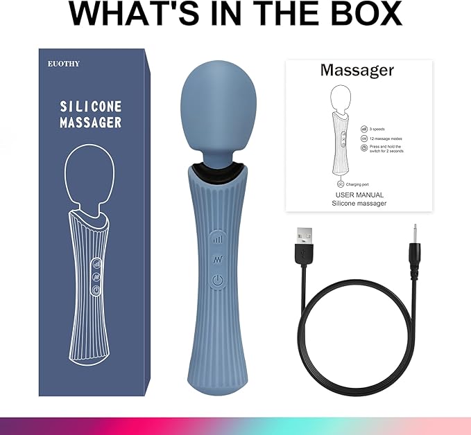 Handheld Massage Wand for Muscle Recovery - Cordless Electric Personal Massager with 12 Modes & 3 Speeds - Waterproof, Quiet & USB Rechargeable - Rose Blue