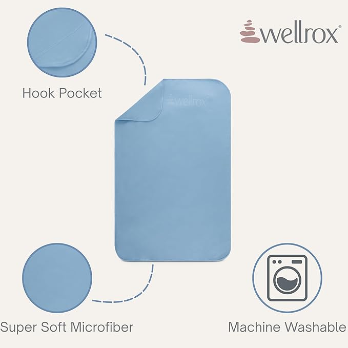 Wellrox Microfiber Yoga Hand Towel – Super Soft, Quick-Dry, Non Slip Yoga Towel for Hot Pilates, Gym & Workouts (26.5" x 16", Blue)