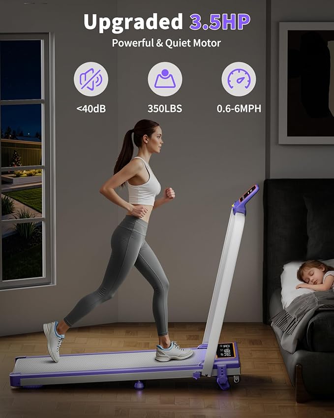 Folding Walking Pad with 15% Incline/RGB Light/Dual Screen Display, 3.5HP Treadmills for Home, Portable Walking Pad Treadmill with Handle Bar and 4 Adjustable Incline, 350lbs Capacity, Smart App
