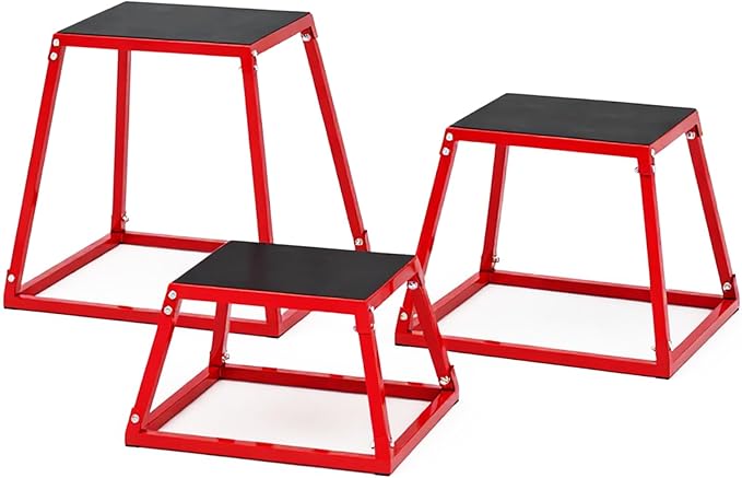 Heavy-Duty Steel Plyometric Jump Box Set, 12” 18” 24” Square Jumping Trainer with Non-Slip Rubber Top, Stackable Home Gym Fitness Equipment for Strength Training & Conditioning