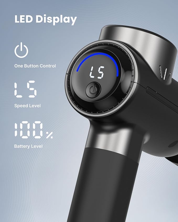 RENPHO Active+ Thermacool Massage Gun with Heat and Cold, Deep Tissue Percussion Massager for Back and Neck, Portable Handheld Massager with 5 Speeds, 5 Attachments, Carry Case, Black