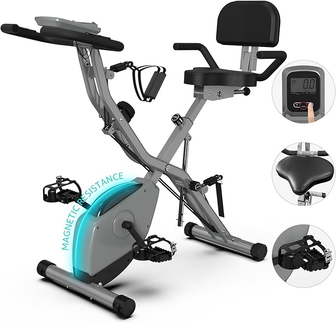 Foldable Exercise Bike Stationary Bikes for Home, 5 IN 1 Indoor Workout Bike, Cycling Bike with 16-Level Quiet Magnetic Resistance, 6.6 LBS Flywheel and 300LBS Capacity for Senior and Home Workout