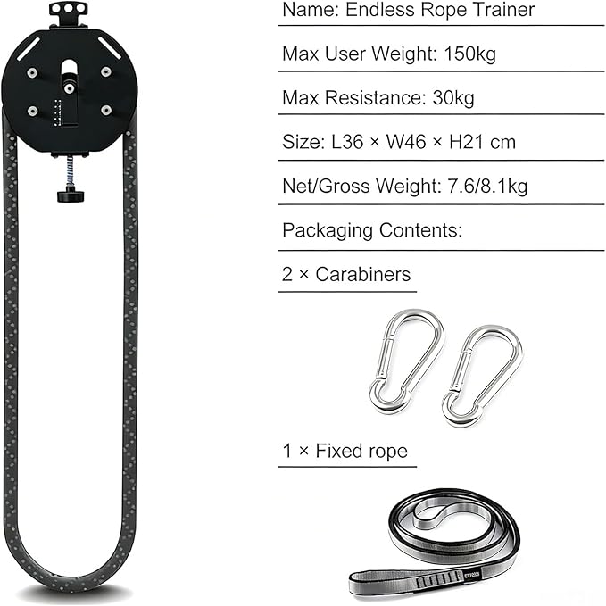 Endless Rope Trainer, Home Gym Equipment, Pulley Cable Machine System with Adjustable Resistance, Portable Rope Exercise System for Home Gym, for Arm, Back & Grip Training