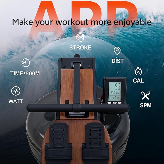 Foldable Rowing Machines for Home with Adjustable Large Water Tank & Comfortable Seat for Real Experience Immersive Water Rower, APP Link,Joint 0 Impact 330LBS Weight Capacity;