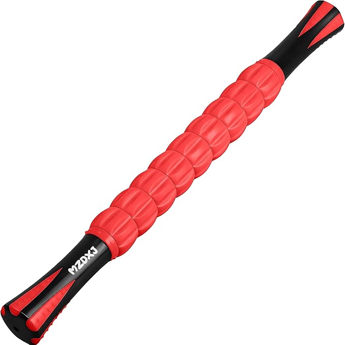Muscle Roller & Massage Roller Stick for Athletes - Lymphatic Drainage Support, Relieves Muscle Soreness, Cramping & Tightness - Targets Legs, Arms, Back & Calves （Red - 18inch）