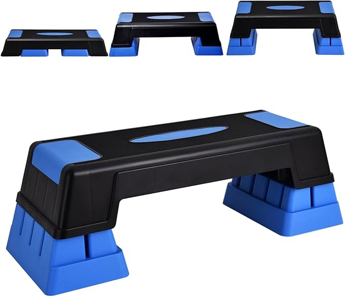 Happytools 28'' Aerobic Stepper, 5’’ 7’’ 9’’ Levels Height Adjustable Fitness Step Trainer, Exercise Step Platform w/Risers & Non-Slip Foot Pads for Home Gym Cardio Strength Training