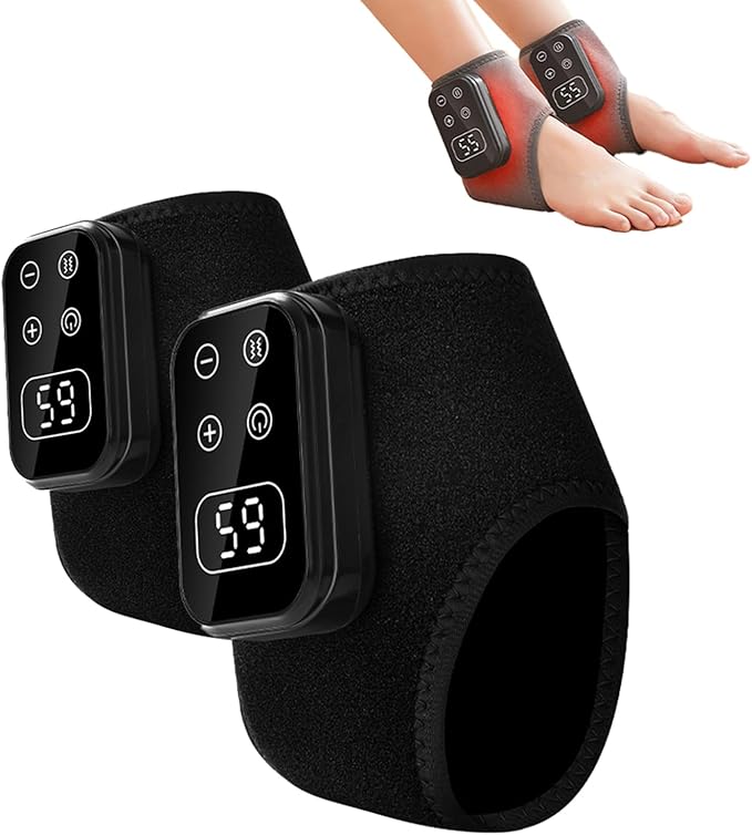 Foot Advanced Renew Triple Method Massager, with 5 Vibration Modes and 6 Heat Levels, Suitable for Pain Relief and Plantar Fasciitis, Travel & Home Use（Black 2pcs）