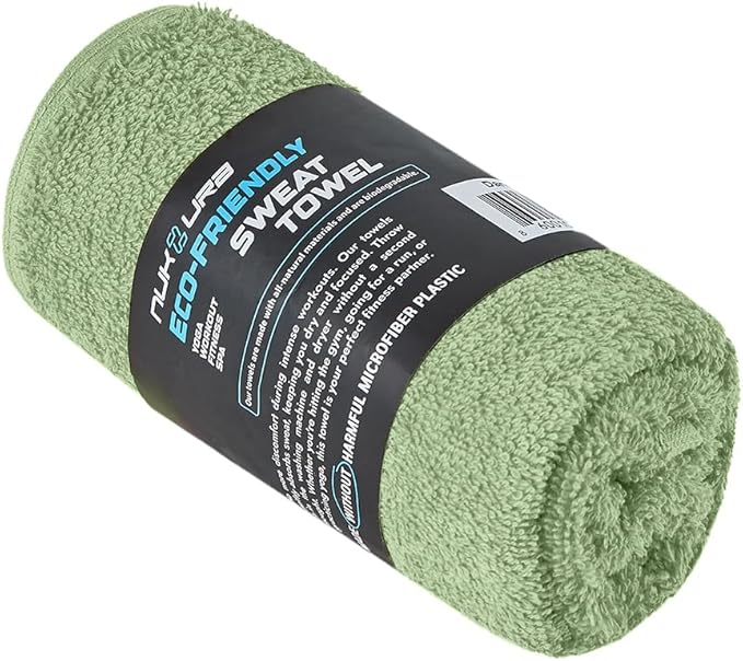 NUKURA 12” x 40” Gym Sweat Towel, 450 GSM, 100% Cotton, High Absorbency, Extra Soft & Quick Dry Workout, Yoga & Fitness Neck Towel – Sage Green