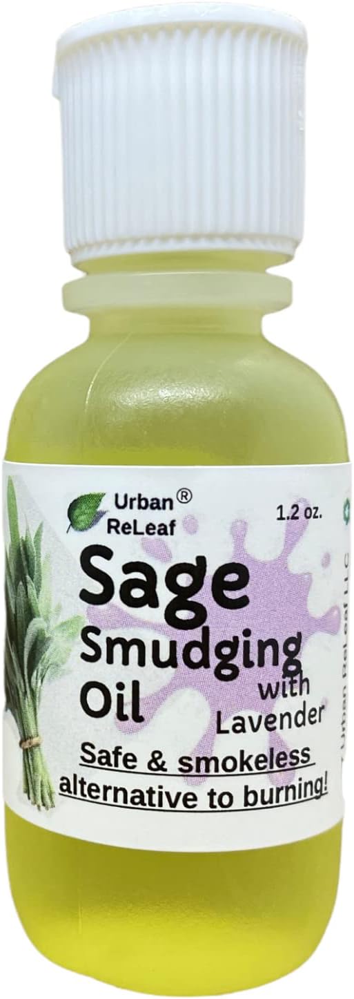 Urban ReLeaf Sage Smudging Oil 1.2 oz with Lavender! Cleansing Energy, Clear Anoint Bless Protection. Smokeless Alternative. Massage, 100% Natural Vegan, Made in USA