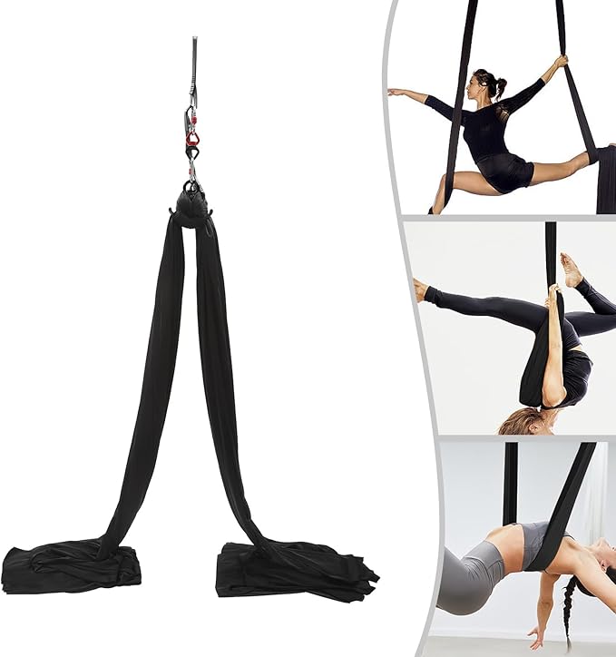 Aerial Silks Starter Kit, 5.4 Yards Durable Aerial Yoga Hammock Kit Anti-Gravity Flying for Fitness, Swing Aerial Yoga Hammock for Acrobatic, Circus Arts, Dance, Gymnastics