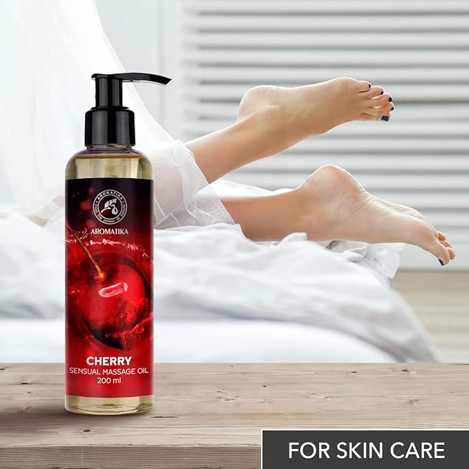 Cherry Sensual Massage Oil for Couple 6.8 Fl Oz - Massage Oil - Blend of Almond and Grapeseed Oils - Body Oil for Him & Her - for Couples - Romantic Gift - Relaxing Massage Oil