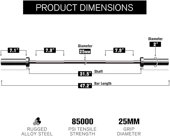 RITFIT Olympic Barbell 4ft/6ft - 2 Inch Weight Bar for Strength Training, Weightlifting, Squat, Deadlift, Bench Press, Curl, Overhead Press - 350lbs/500lbs Capacity