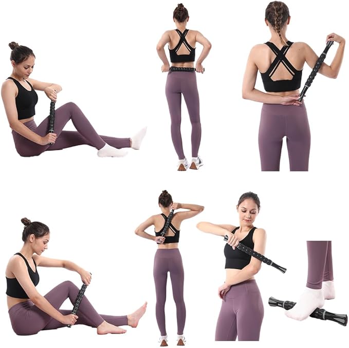 Muscle Roller Massage Roller Stick- Deep Tissue Fascia Blaster for Myofascial Pain Relief, Lymphatic Drainage & Body Sculpting, Handheld Physical Therapy & Recovery Tool (Gray black-18 inch)