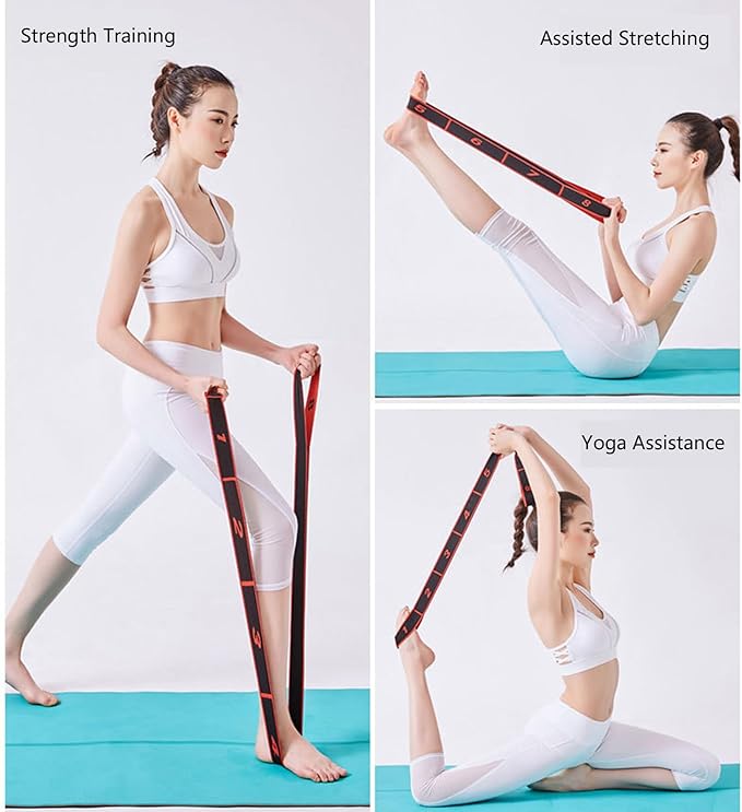 Fitness Band Elastic Stretch Strap with 8 Looped Resistance Stretching Strap for Pilates Dance Resistance