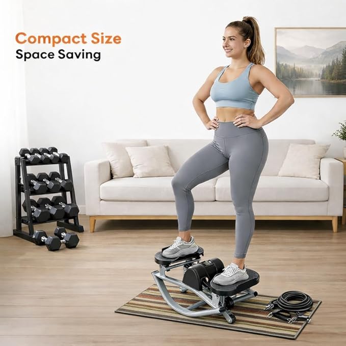 Side to Side Rock Stepper Machine with Resistance Bands & Exercise Mat, Lateral Fitness Stepper with Digital Display for Legs, Glutes & Core, Compact Low Impact Home Cardio Workout Equipment