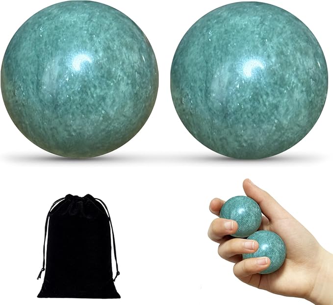 Hand Therapy Balls for Stress Relief,Baoding Balls for Women & Men,Marble Chinese Massage Ball Set for Hand Exercise,Arthritis,Brain Stress Relief,2 Pack with Storage Bag (1.90inch Green)