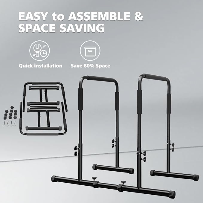 Dip Station Strength Training Dip Stands Station with Connecting Rod and Padded Handles for Home Gym & Fitness Training