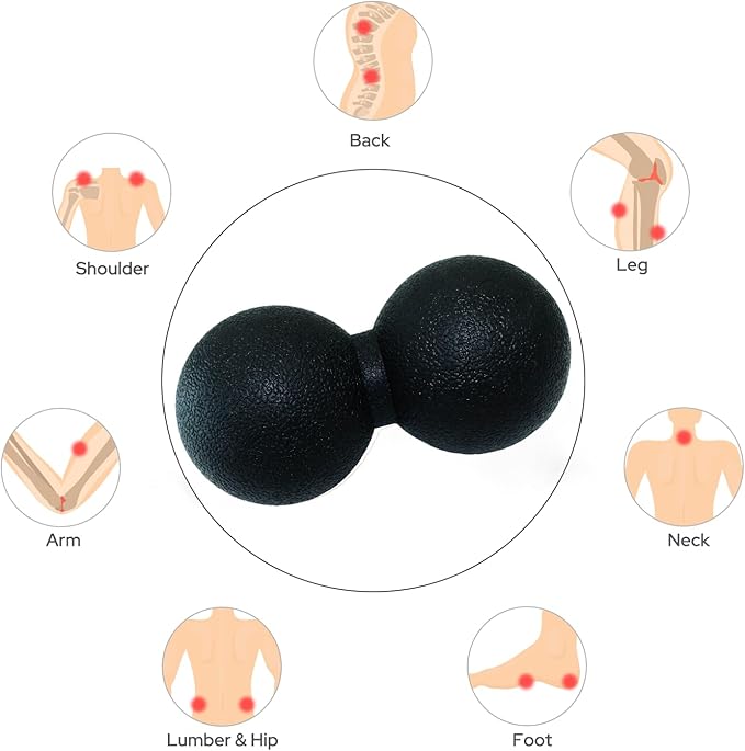 Hard Peanut Massage Ball, Double Lacrosse Massage Ball. Deep Tissue Massage Roller Mobility Ball for Physical Therapy Myofascial Release Muscle Relaxer Acupoint Massage (Black)