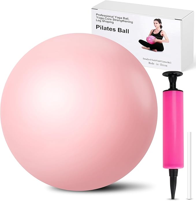 9 Inch Pink Pilates Ball, Exercise Stability Yoga Ball Small Exercise Ball with Air Pump for Core Workout, Balance Training, Home Gym, Office, Physical Therapy