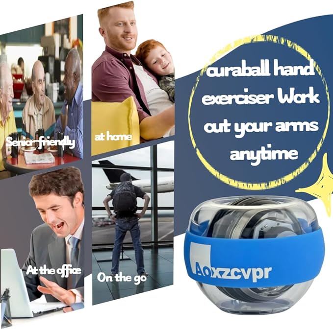 Gyro Power Torque Ball Wrist Exerciser - Auto Start Spinner with LED - Strengthen Grip, Forearm, & Hand - Hand Trainer for Sports Enthusiasts.