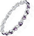 Magnetic Bracelets for Women, Stainless Steel Bracelet with Heart-Shaped Zircon, Magnetic Jewelry Present (Purple)