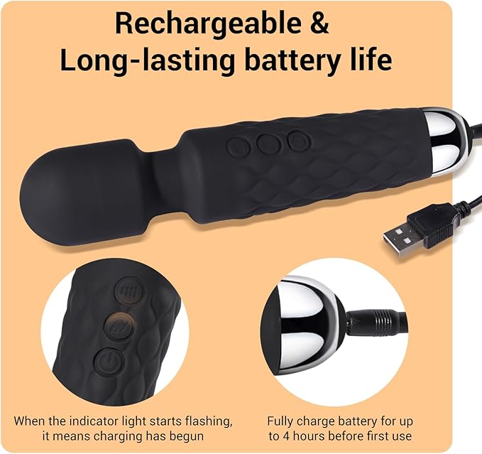 Power Wand Massager, Wireless Waterproof USB Rechargeable Massage with 8 Powerful Speeds 20 Modes Vibration,Mini Frequency for Muscle Aches & Sports Recovery