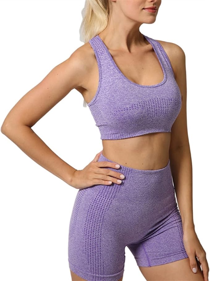 Yoga Set Seamless Women Long Sleeve Blouses Top Gym Sport Bra High Waist Tight Leggings Fitness Suit Shorts Sets (Color : Pink Shorts, Size : Small)