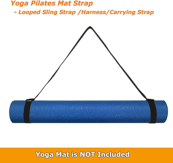 Cosmos Yoga Pilates Mat Strap - Looped Sling/Harness/Carrier Strap with Stretching Band Loops for Pilates, Exercises & Aerobics Mat Carrying - Soft & Durable Cotton, Black