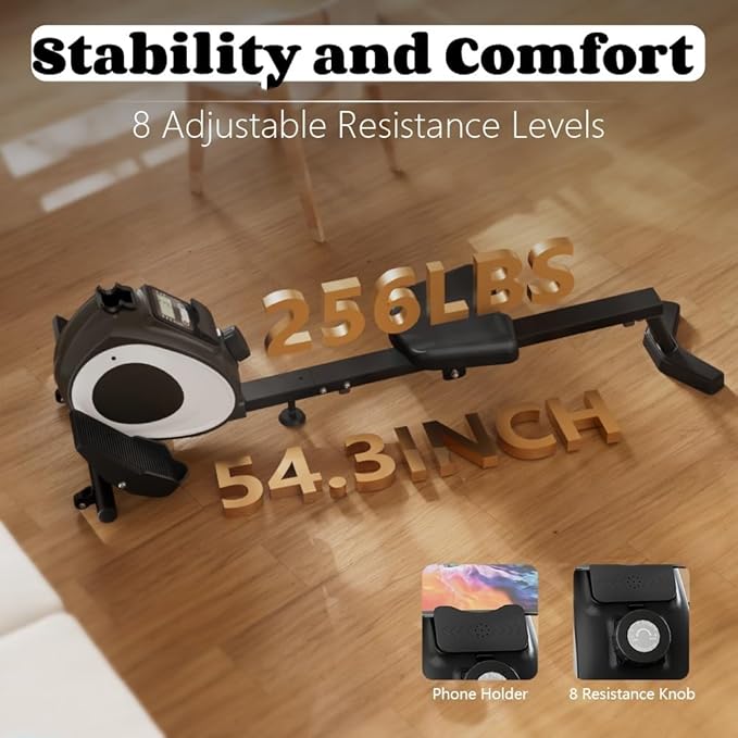 NAYSAYE Rowing Machine with LCD Display, Adjustable Resistance, Foldable Design, and [265-300] LBS Capacity for Home/Office Use