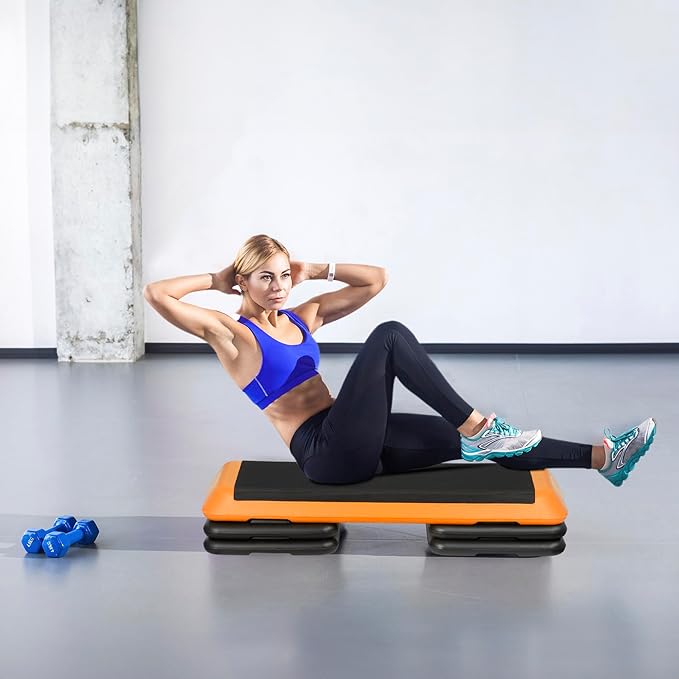 43" Exercise Aerobic Step Platform, Adjustable Fitness Stepper, with 4 Removable Risers for Home Gym Cardio Strength and Training