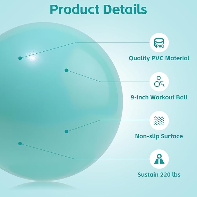 Small Pilates Ball 9 Inch Small Exercise Ball Mini Workout Yoga Balls for Gym Yoga, Core Training, Fitness, Workout, Stability, Improves Balance
