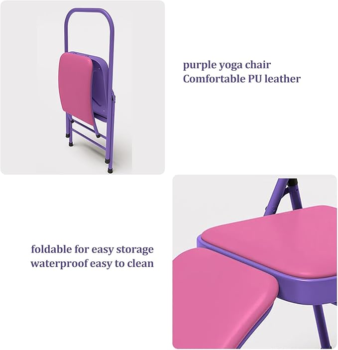 Yoga Auxiliary Chair, Yoga Chairs for Adults with Lumbar Back Support, Yoga Chair for Balance，Easy Storage，Strong Load-Bearing Capacity，as a Stool or a Meditation Chair，Load300kg(Pink)