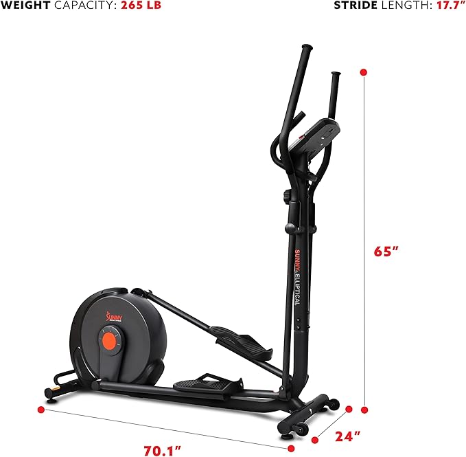 Sunny Health & Fitness Power Stride Smart Elliptical with 17.7" Stride & Pulse Sensor, 16 Level Magnetic Resistance Cross Trainer for Home Full Body Workout with SunnyFit App, Optional Electromagnetic