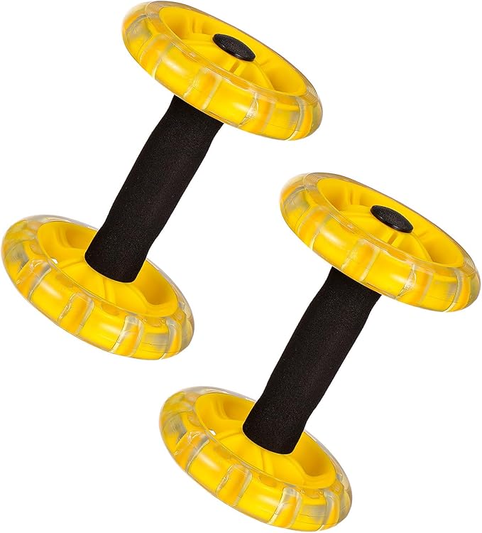 Fitness Wheel Twin-wheel Ab Roller with Wide Grip for Core Strengthening, Yellow Fitness Exercise Device for Home Gym and Weight Loss