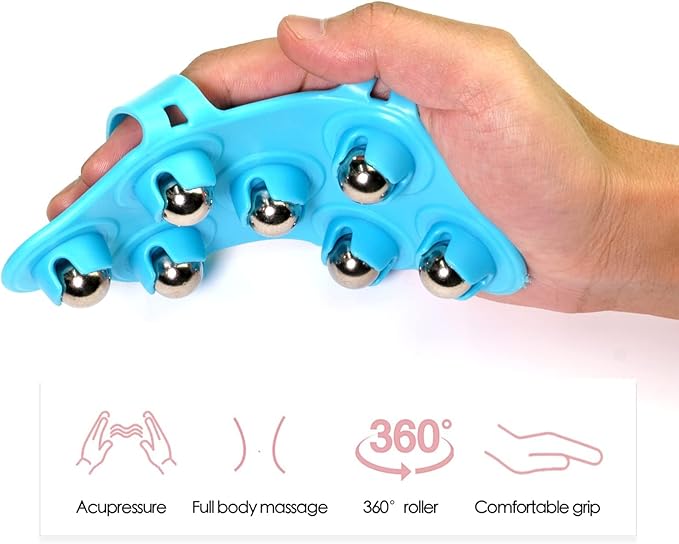 Massage Ball Roller and Therapy Ball - Hand Held Back and Foot Massager - Trigger Point Massage Tool - Blue