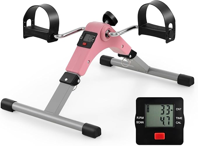 Goplus Folding Pedal Exerciser, Under Desk Mini Exercise Bike for Arm & Leg Workout, Portable Desk Bike Peddler Machine w/ Adjustable Resistance & LCD Display for Adults Seniors, Home & Office