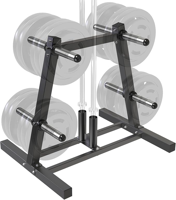 Kipika Weight Plate Tree Rack, Weight Holder for 2 inch Olympic Weight Plate & 2 Barbell Holders, Heavy Duty Bumper Plate Storage Organizer for Home Gym with Optional Wheels