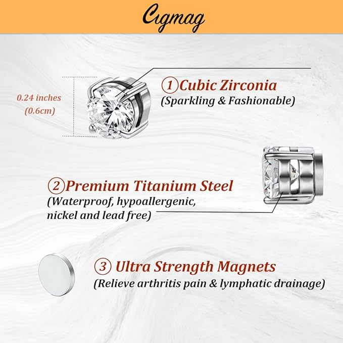 Magnetic Earrings for Women - Acupressure Earrings Ultra Strength Magnets - Diamond Non Piercing Set with Present Box (Five Pairs)