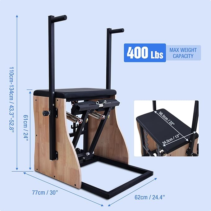 Pilates Chair for Yoga Fitness Pilates Reformer Machine with Split Pedal,Handles & Springs of Different Resistances Pilates Combo Equipment Non-Slip Socks for Home Use Gym Workout & Rehabilitation
