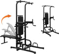 Power Tower with Weight Bench, Adjustable Height Dip Bar Station, Pull Up Dip Station for Home Gym, Multi-function Dip Station Pull Up Bar Full Body Strength Training Workout Fitness Equipment for Tricep Dips