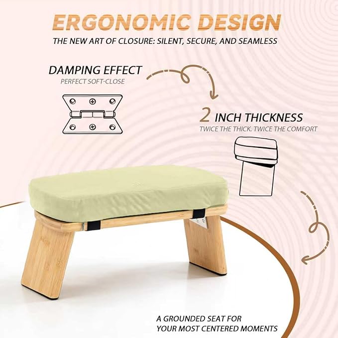 Meditation Bench, Bamboo Meditation Stool, Folding Kneeling Meditation Bench, Seiza Prayer Bench (Beige)