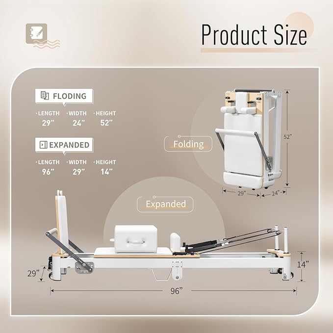 Foldable Pilates Reformer & Equipment - Pilates Reformer Workout Machine for Home Gym with Reformer Accessories, Reformer Box, Padded Jump Board - Up to 300 lbs Weight Capacity
