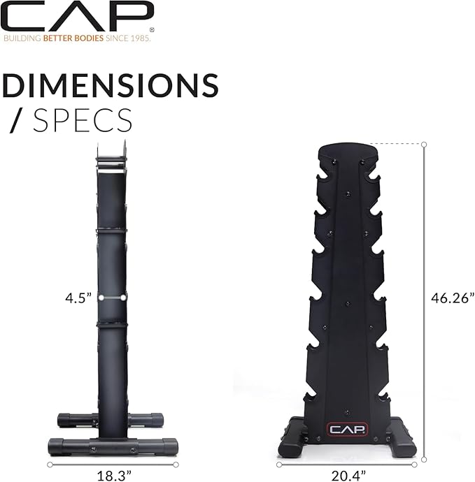 CAP Barbell Rubber Coated Dumbbell Weight Set with Vertical Rack | 100 lb, 150 lb, and 210 lb Options