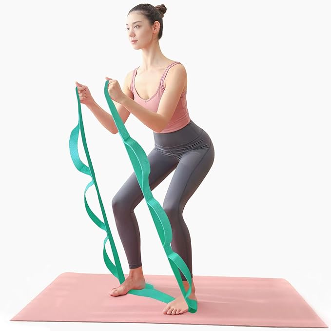 Aozora Yoga Strap Stretching Strap with Loops, Stretch Straps for Physical Therapy, 10 Loops Non-Elastic Exercise Strap for Pilates, Dance and Gymnastics