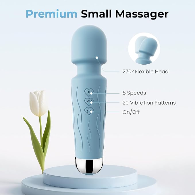 Handheld Personal Small Massager with APP–Waterproof, USB Rechargeable, 20 Vibration Patterns, 8 Speeds,Blue