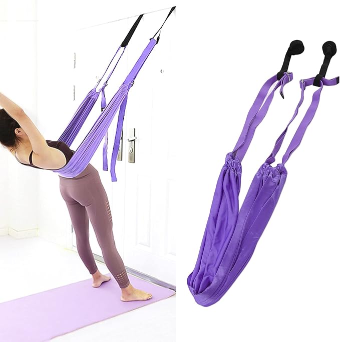 Tyenaza Aerial Yoga Swing Set, Aerial Yoga Door Hanging Trapeze Sling Kit, Waist Back Leg Stretch Strap, Leg Stretching Assist Trainer(紫色)